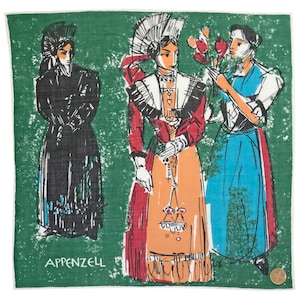 Hankie 11"sq NEW with tag VINTAGE 1980s Appenzell traditional costume Tracht Switzerland Suisse