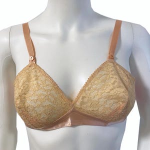 1940s bra XS with lace bust part cotton salmon pink NEW from dead stock