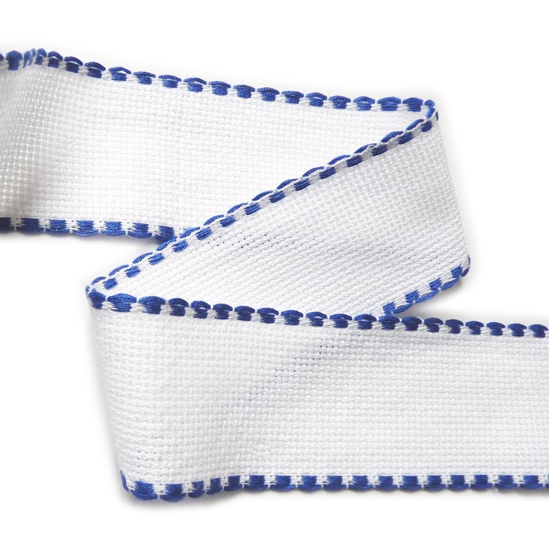 AIDA cross stitch band ribbon cotton white blue edge VINTAGE 1 Etsy