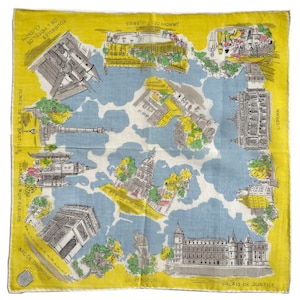1960er Jahre Souvenir Taschentuch 11 "sq NEUE Sehenswuerdigkeiten in Paris Frankreich Made in der Schweiz