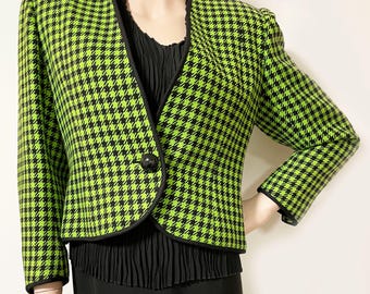 Blazer vintage anni '80 Walter Gross Zurich in lana pied de poule, taglie S-L, stilista svizzero.