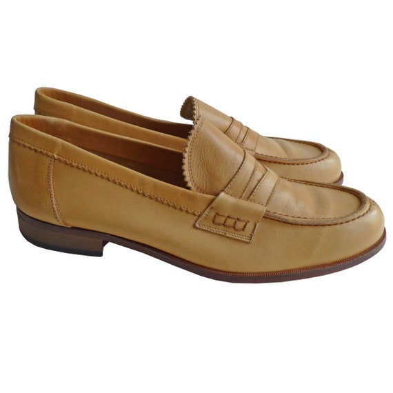 Vintage 80s Men's Leather Loafers – USA College – Made in Italy – Size EU 41/42 – Beige Moccasins