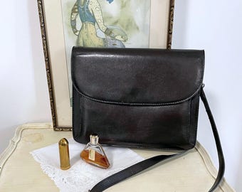 Sac Main Pochette En Cuir Vintage Années 1970 - Marron/blanc/noir, Bandoulière