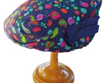 1960s casquette cap hat news boy fabric textile milliner hat made in Switzerland