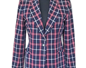 1980s EMANUEL UNGARO M/L designer jacket blazer checkered blue-red-white
