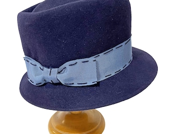MR JOHN JR Vintage Navy Blue Felt Ribbon Top Hat - Etsy display picture 2