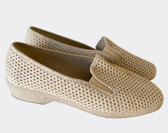 1970s net slip ons light fabric shoes EU 37.5 beach shoes summer rubber sole