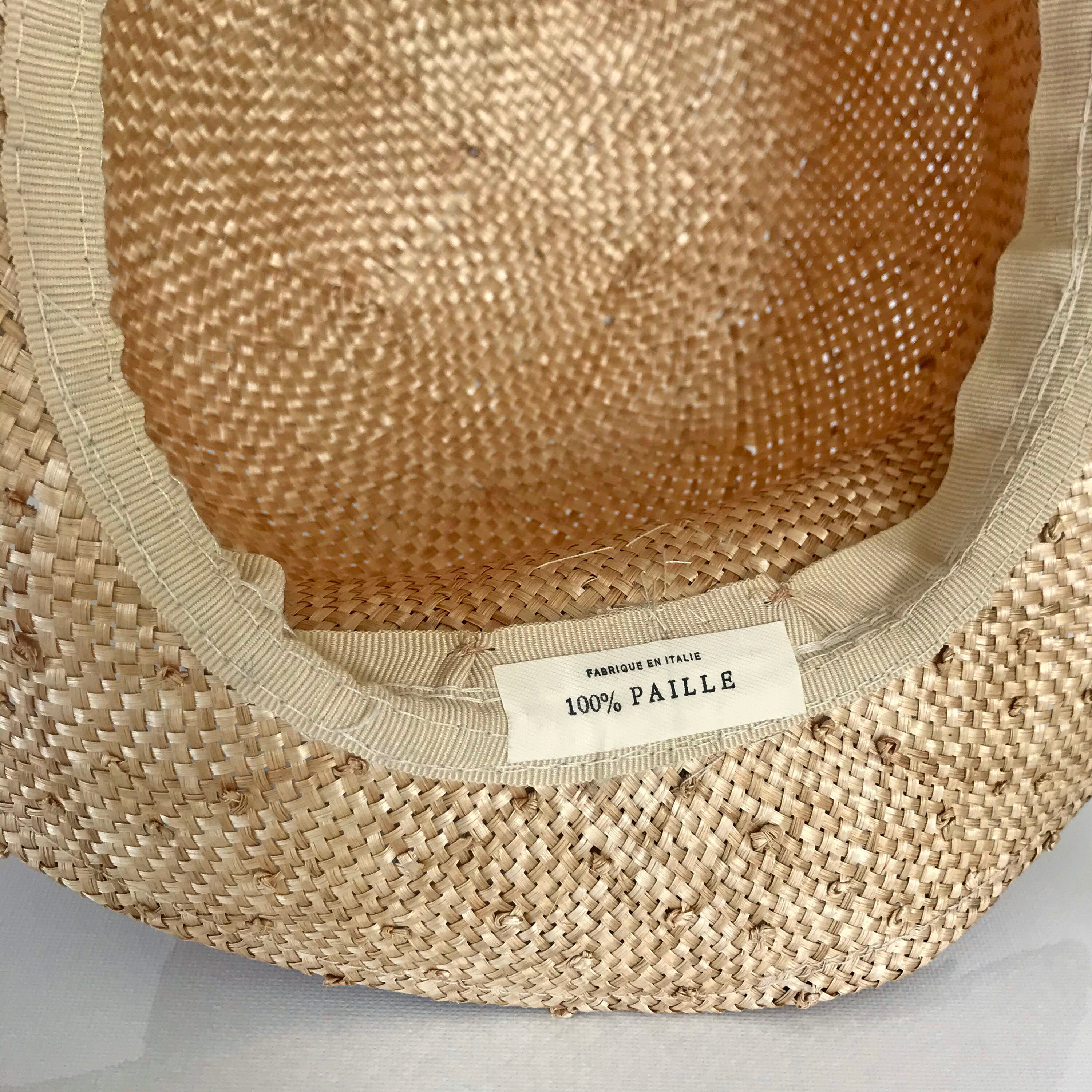 Straw Hat With Pleated Fabric Band and Straw Flower Made in  display picture 2