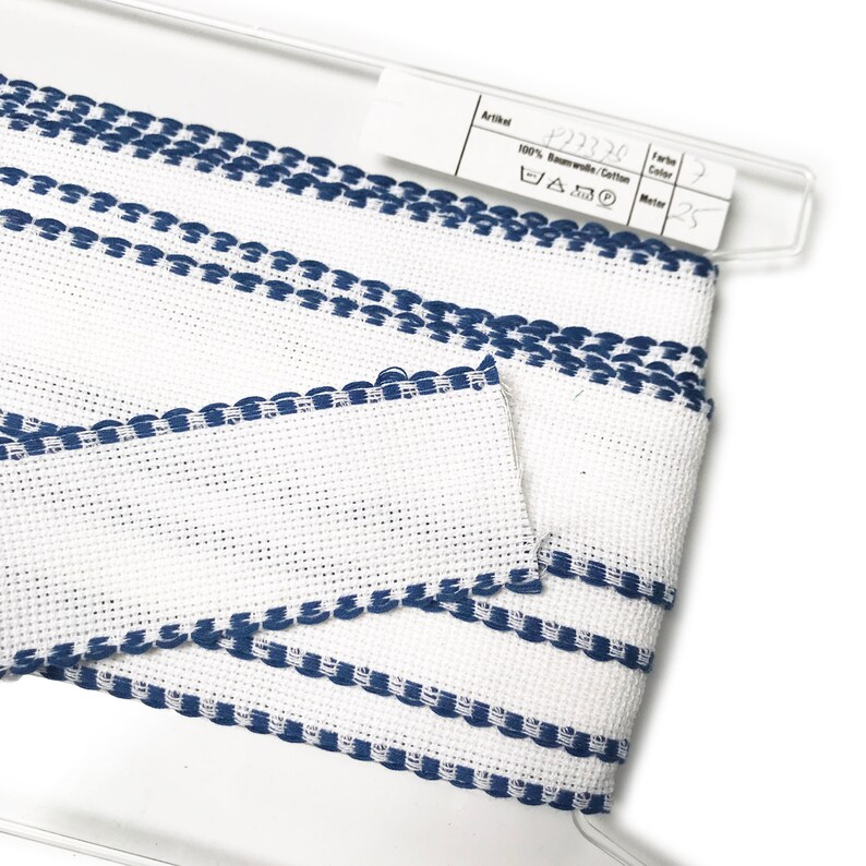 1 Yard Aida Band Ribbon Wide Cross Stitch Cotton White Blue Etsy