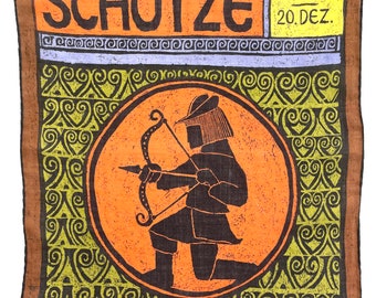 Hankie 11"sq VGC Zodiac Saggitarius VINTAGE 1970s Made in Switzerland