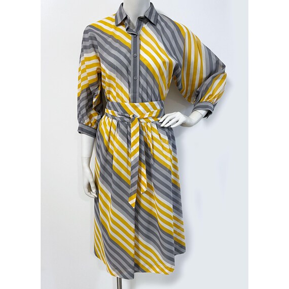 Akris, Vintage 1970s AKRIS Dress – Size XS – Diagonal Stripe Cotton Batiste