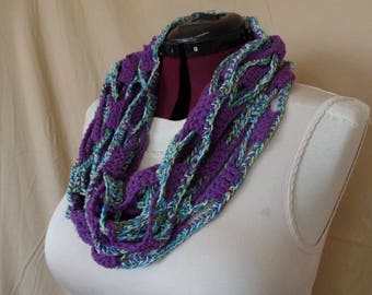 Purple, Blue and Green Cotton Short Chain Link Infinity Scarf