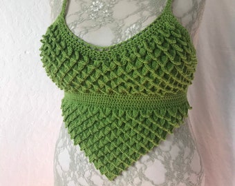 Green Soft Scaled Crochet Festival Top