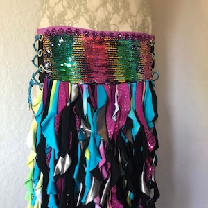 Rainbow Reversible Sequined Mermaid Pocket Belt Skirt