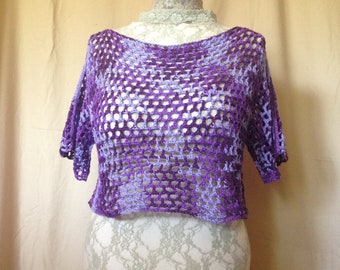 Cropped Mesh Purple Cotton Crochet Top