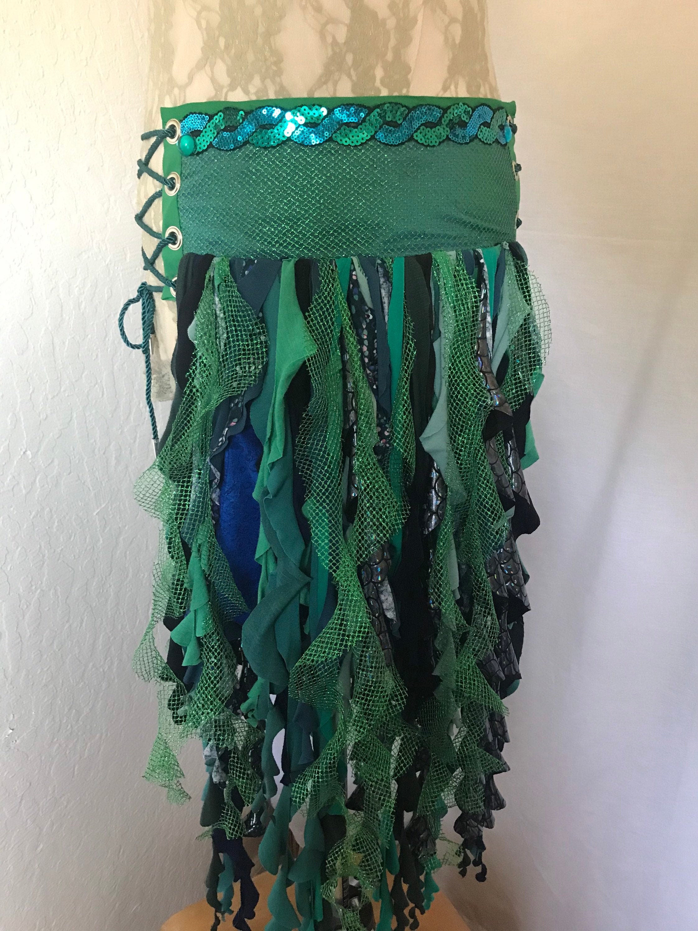 FRINGE BELT SET MERMAID SKIRT アメリ　AMERI Green and Teal Sparkle Mermaid Pocket Belt Skirt - Etsy