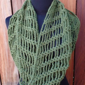 Olive Green Crochet Cotton Infinity Scarf image 1