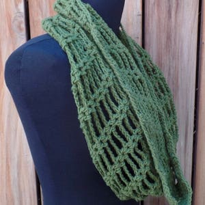 Olive Green Crochet Cotton Infinity Scarf image 2