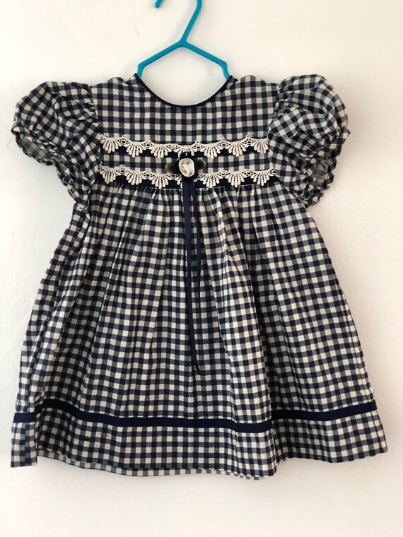 blue and white checkered dress