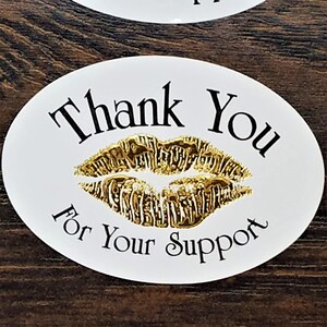 Lip Thank You Stickers, Gold Kiss Stickers, Customer Gift Labels