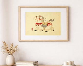 Handpainted Lucky Horse, Chinese Painting, Wealth Blessing, 30×40cm
