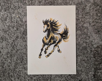 Hand-painted Horse Postcard/gift card, Chinese Ink Wash Painting, Year of the Horse, unframed