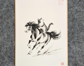 Custom Sumi-e Painting : Hand-painted Pet Portrait , on Xuan-Paper Cardstock,  A4, framed or unframed