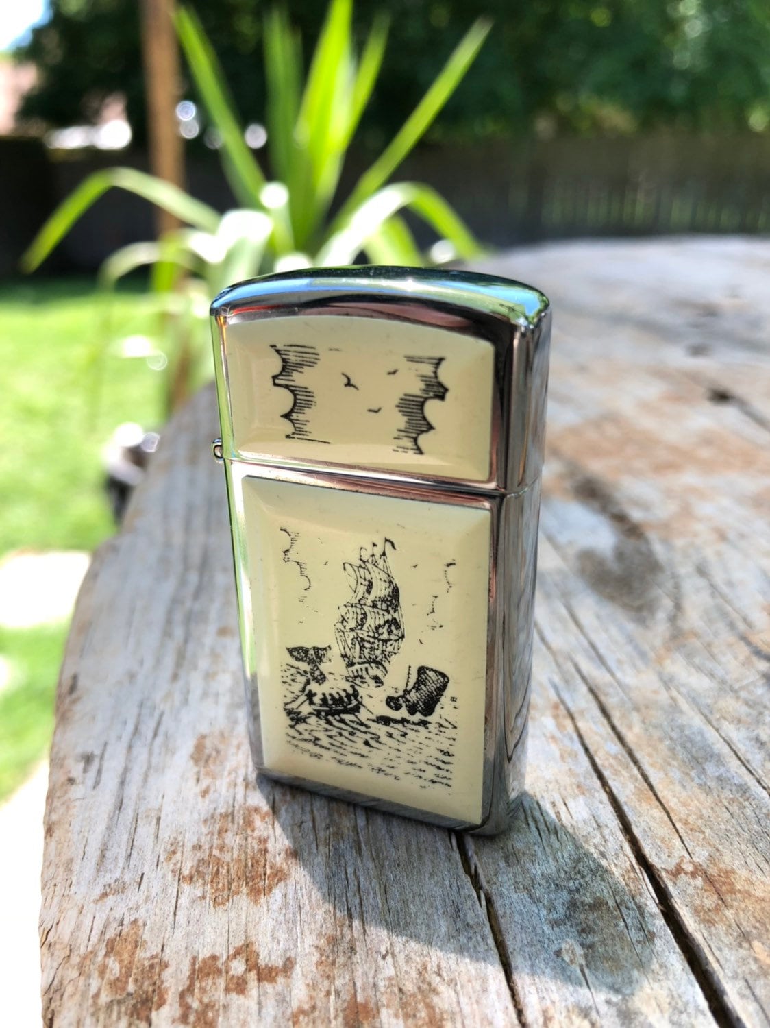 Vintage Zippo Lighter / Scrimshaw Ship Moby Dick Scene - Etsy
