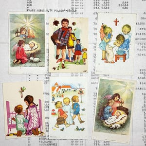 Cards with religious children’s  illustrations. Set of 6. Holy Cards, Bible markers, religion ephemera, prayer cards, journaling.