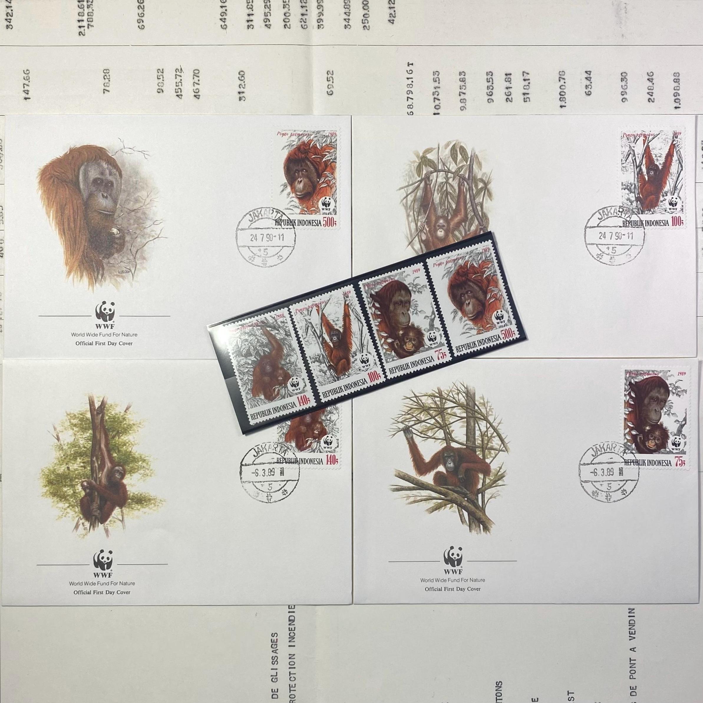 美しいWWFの封筒とそれに合わせた切手。インドネシア1989年公式初日