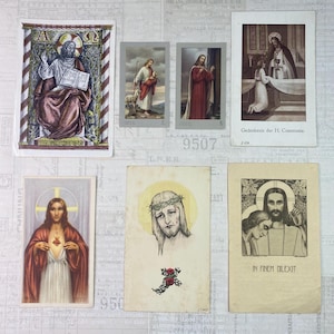 Cards with religious  illustrations. Set of 6. Holy Cards, Bible markers, religion ephemera, prayer cards, journaling.