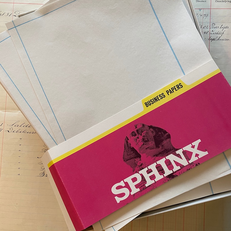 Vintage Sphinx Bond Schreibmaschinenpapier mit blauen Rändern, 5er-Set. Bild 4