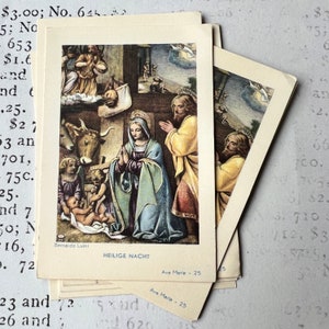 Cartolina con illustrazione religiosa. Immaginette sacre, pennarelli per Bibbia, materiale religioso effimero, santini, scrapbooking, journaling. Notte Santa
