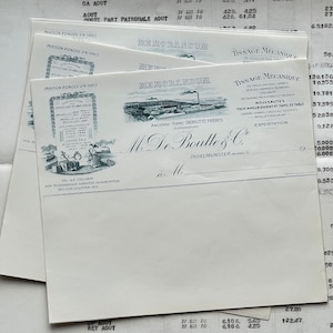 Papel belga vintage, empresa de tejido mecánico. Est. 1865. Conjunto de 2 hermosas hojas finas de papel - membretes - memorándum
