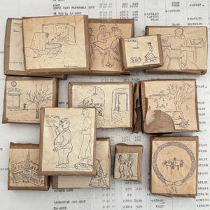Lot mit 14 Klischees, Buchdruckblöcken. Vintage und gebraucht. Selten und schwer zu finden