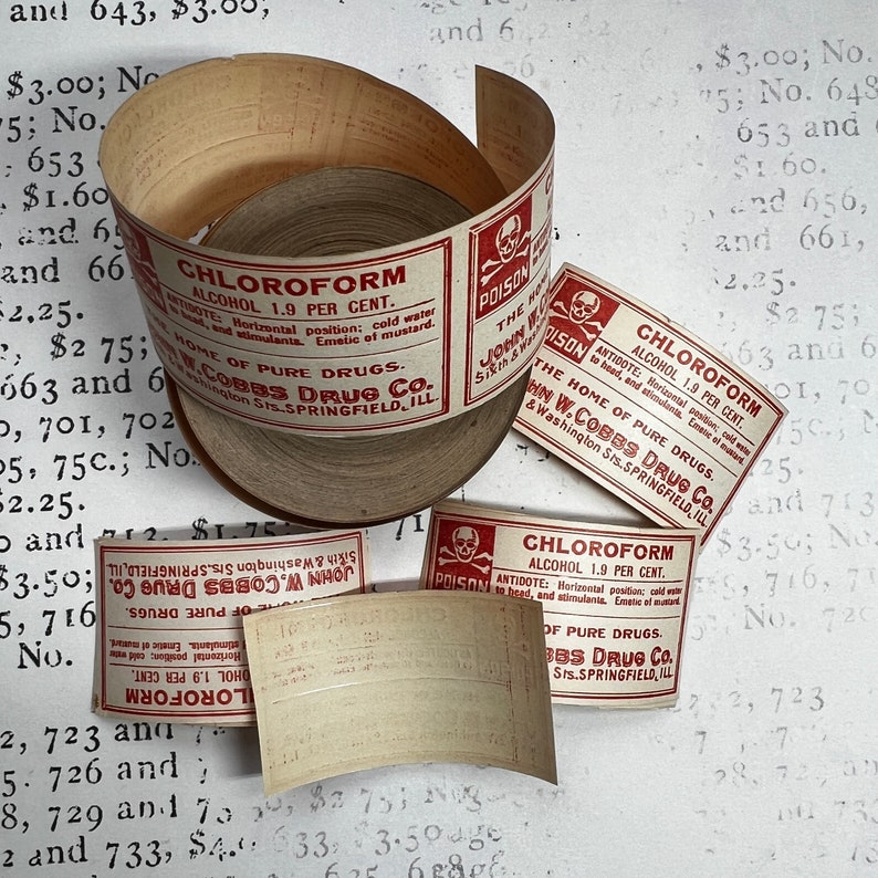Vintage Pharmacy Labels Rare Gummed Chloroform Labels - Etsy