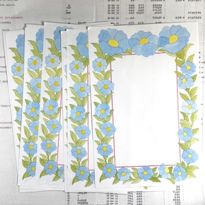 10 hojas de papelería con flores azules, membretes, papel para escribir. Vintage / retro