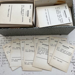 Cartões escolares franceses antigos. Cartões de concursos educacionais do século XX. Gramática - Ortografia - História e Geometria. 1965