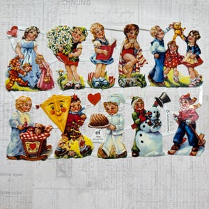 German scrap - children 50’s  illustrations. Die-cuts, ephemera, relief paper, nostalgic, paper craft, embellishment, decoration, scrapbook