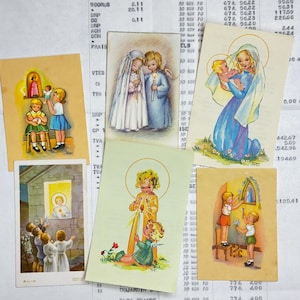 Cartes avec illustrations religieuses pour enfants. Ensemble de 6. Cartes sacrées, marqueurs bibliques, éphémères religieux, cartes de prière, journalisation.