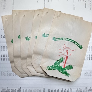 Lot de 6 sacs de Noël en papier. Très vieux sacs cadeaux en papier des années 50 60. Weihnachten vintage, Joël, Noël
