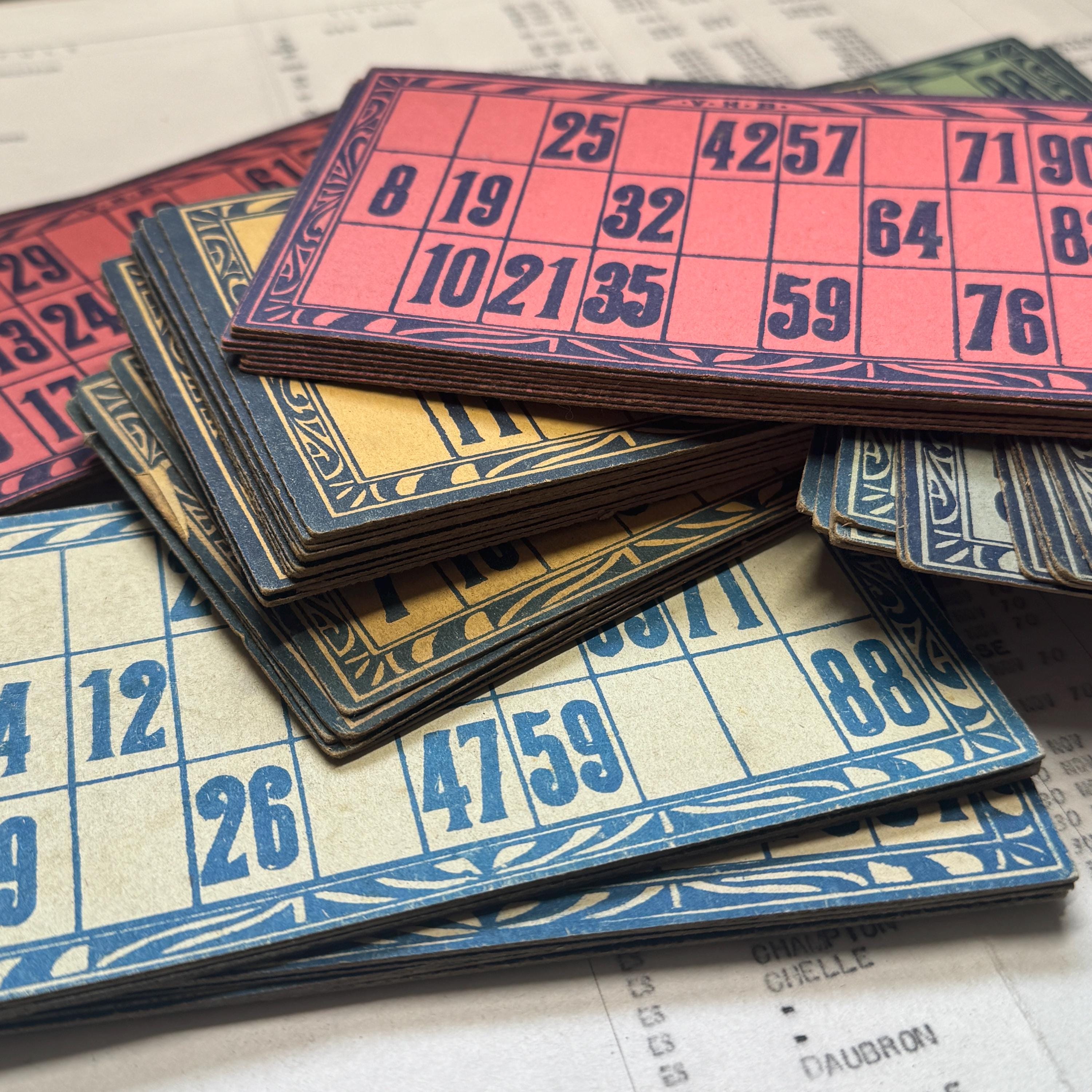 フランスの古いビンゴゲームカード。美しい書体で書かれた