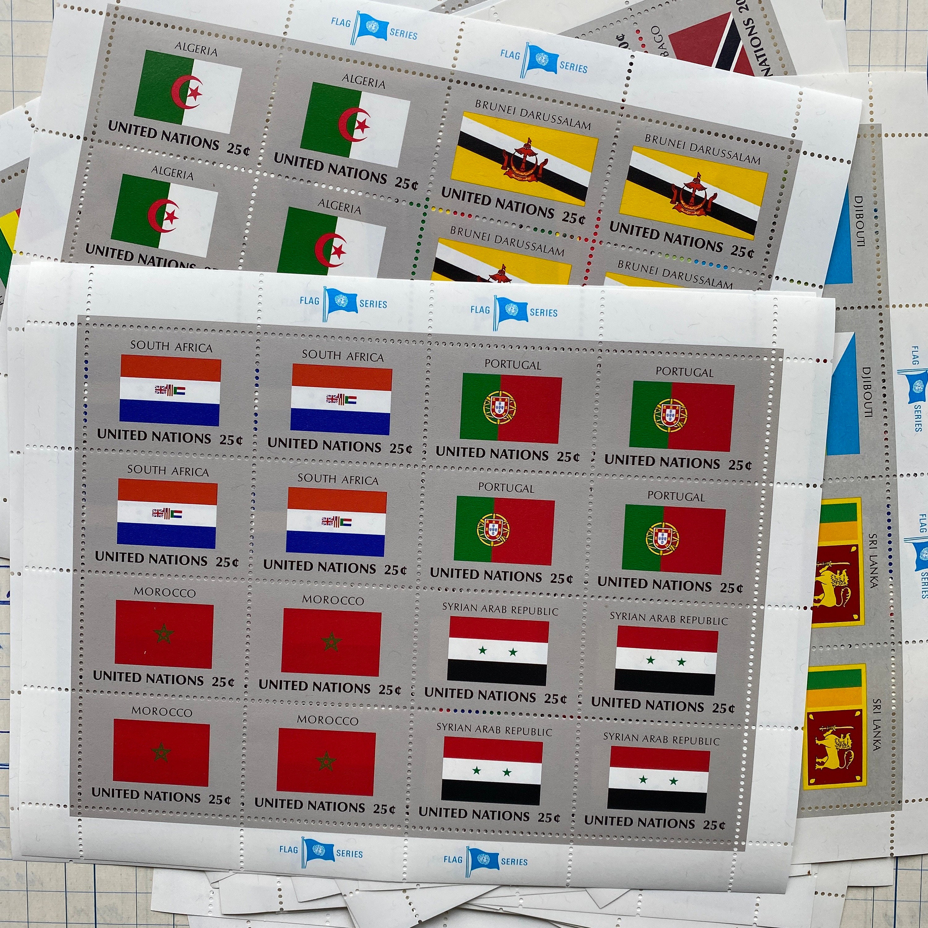Large Set With 40 Flag Stamps Sheets, Flag Series, United Nations 