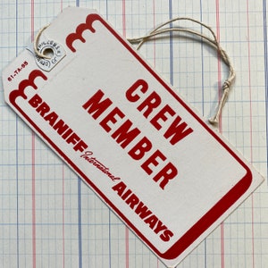 Braniff international crew member tag w. string