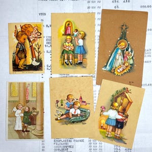 Carte con illustrazioni religiose. Set di 6. Biglietti per bambini santi, pennarelli per la Bibbia, materiale religioso effimero, biglietti di preghiera, diario.