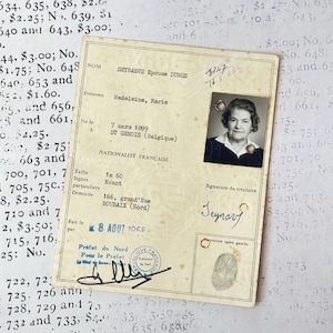 1968 Vintage ID card.  Unique, old, genuine. Carte d'identite