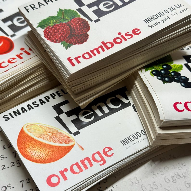 Set With 5 Vintage Fency Bottle Labels - Orange, Cerise, Applejuice ...