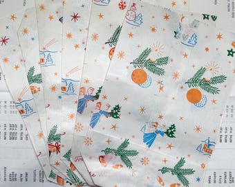 Set of 6 paper Christmas bags. Very old paper gift bags from the 50's 60's. Vintage Weihnachten, Joël, Christmas