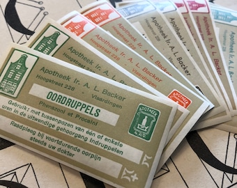 10 Vintage Pharmacy Labels - Gummed- Apothecary - pick your favorite color
