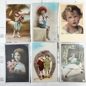 Set con 6 cartoline per bambini, usate. Cartoline d'epoca per bambini. Vecchio e originale